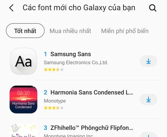 Ngoài ra bạn có thể tải thêm từ kho font khi chọn vào Tải về font